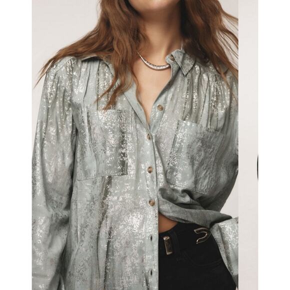 Pilcro by Anthropologie Foil Shine Button Down Shirt NWT - Picture 4 of 15